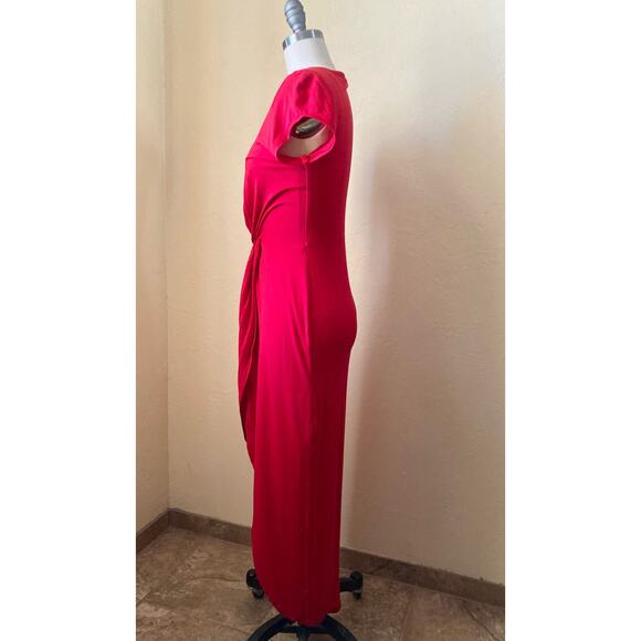 Rolla Coster Women's Midi Dress Size M Red Front Twist Slit - Picture 3 of 6